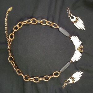 African Tribal inspired bone tooth necklace and earring set.